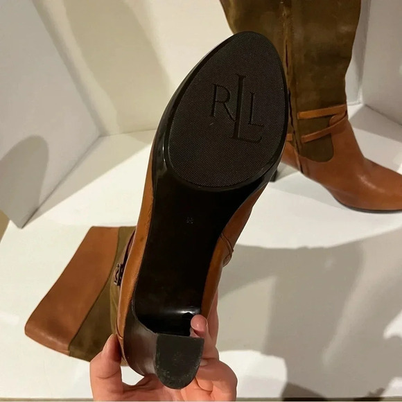 Lauren Ralph Lauren Brown Leather Boots Womens 9B Misa Vachette Suede Tall - Picture 6 of 10